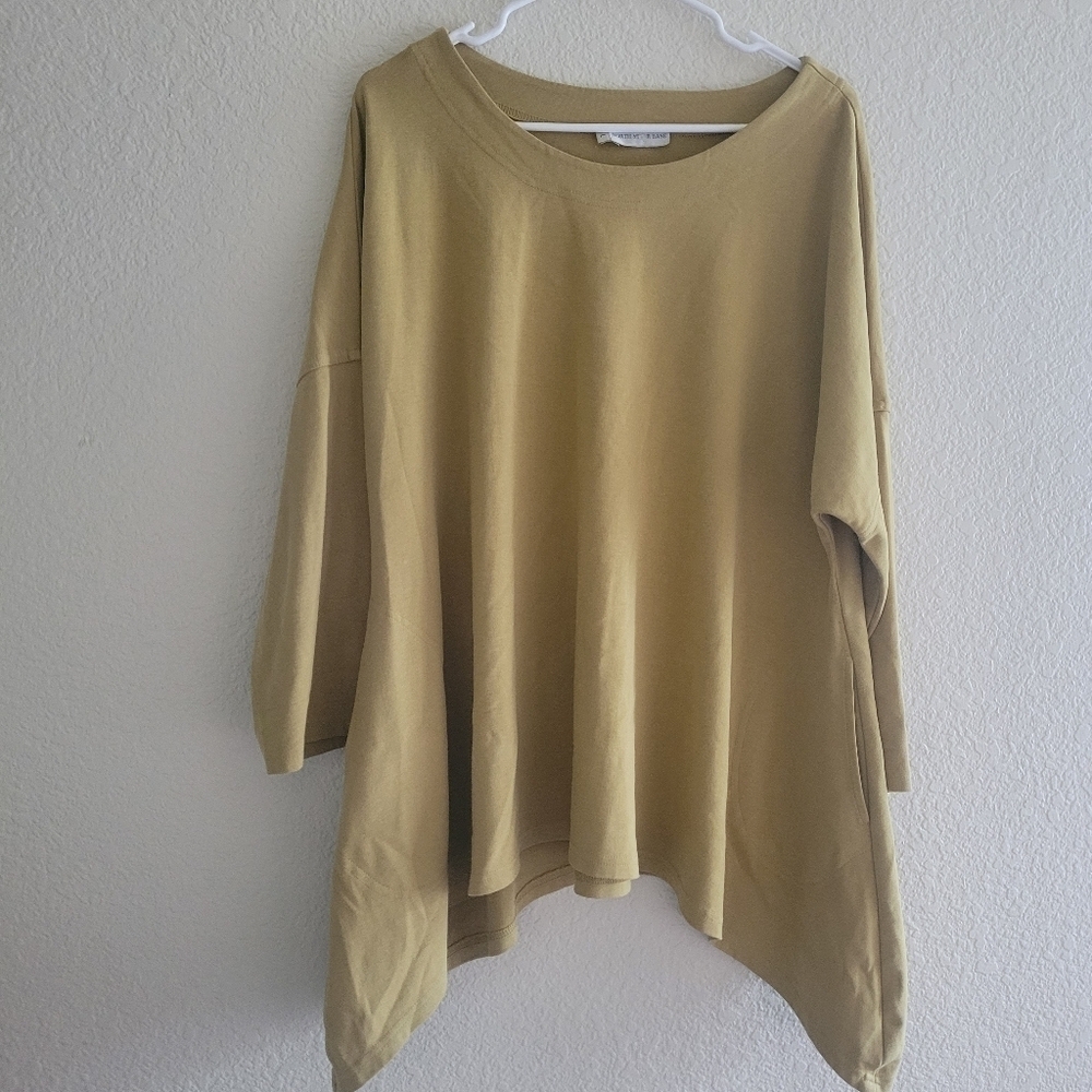 North Star Base Olive Green Tunic Sweater Handkerchief Hem (L)